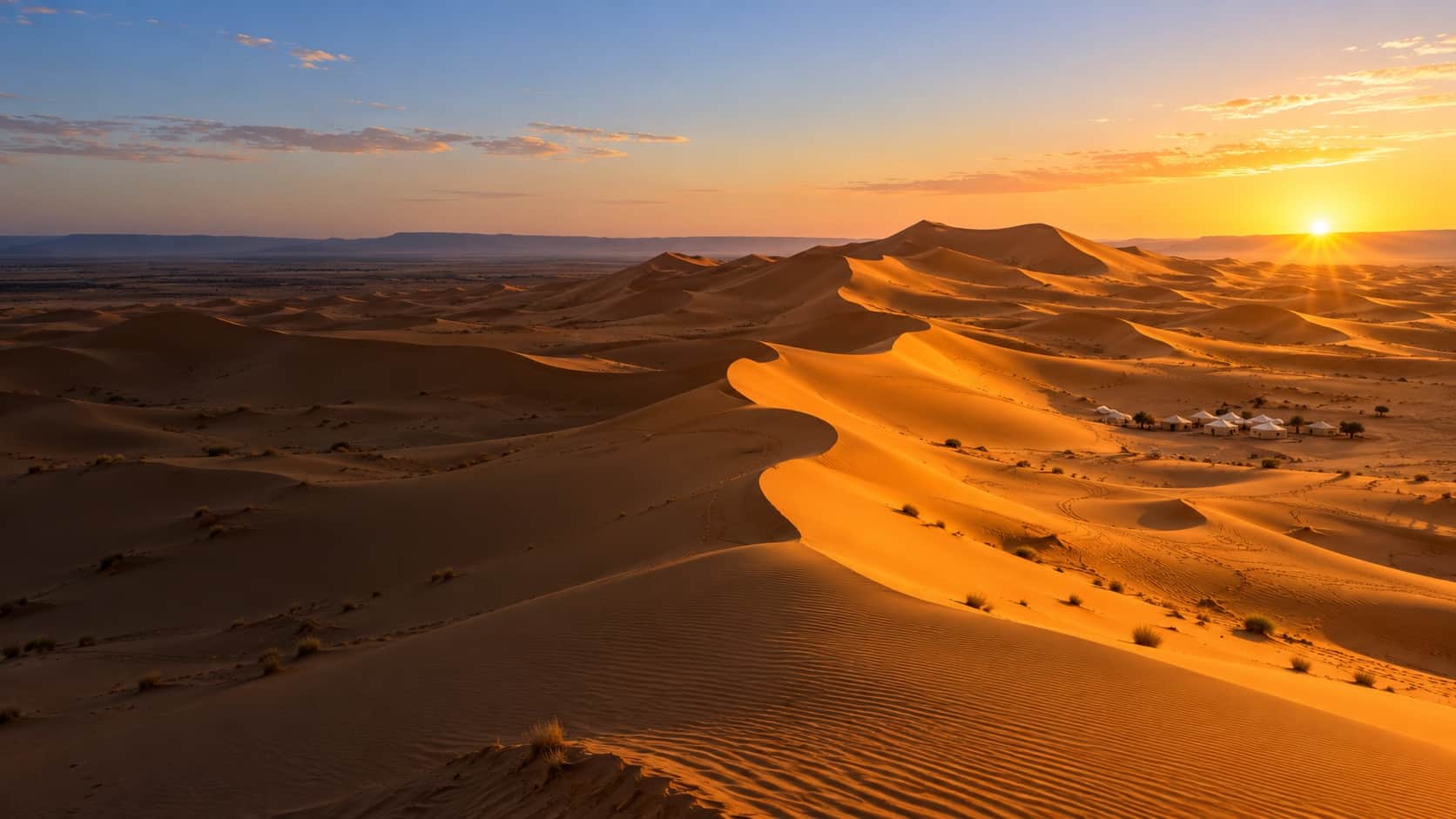 Sunlit dunes of Erg Chebbi in the Moroccan Sahara