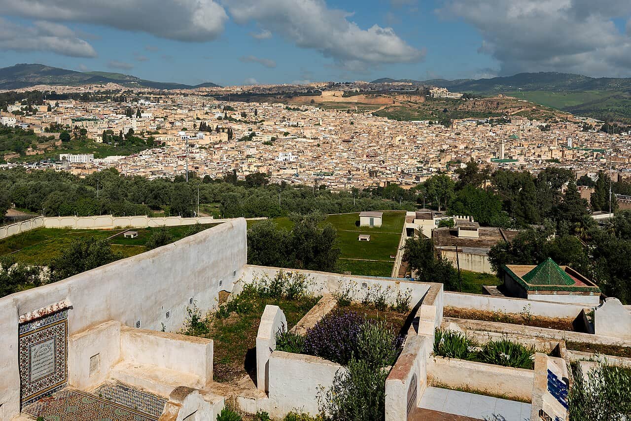 Panoramic view over the medina and rooftops of Fes